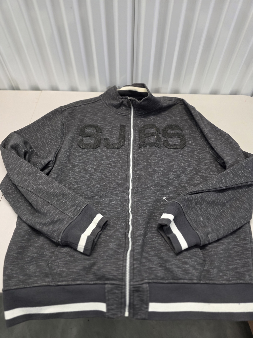 Sean John Men's Zip Up Long Sleeve Jacket Size 3XL Grey White Stiched Letters